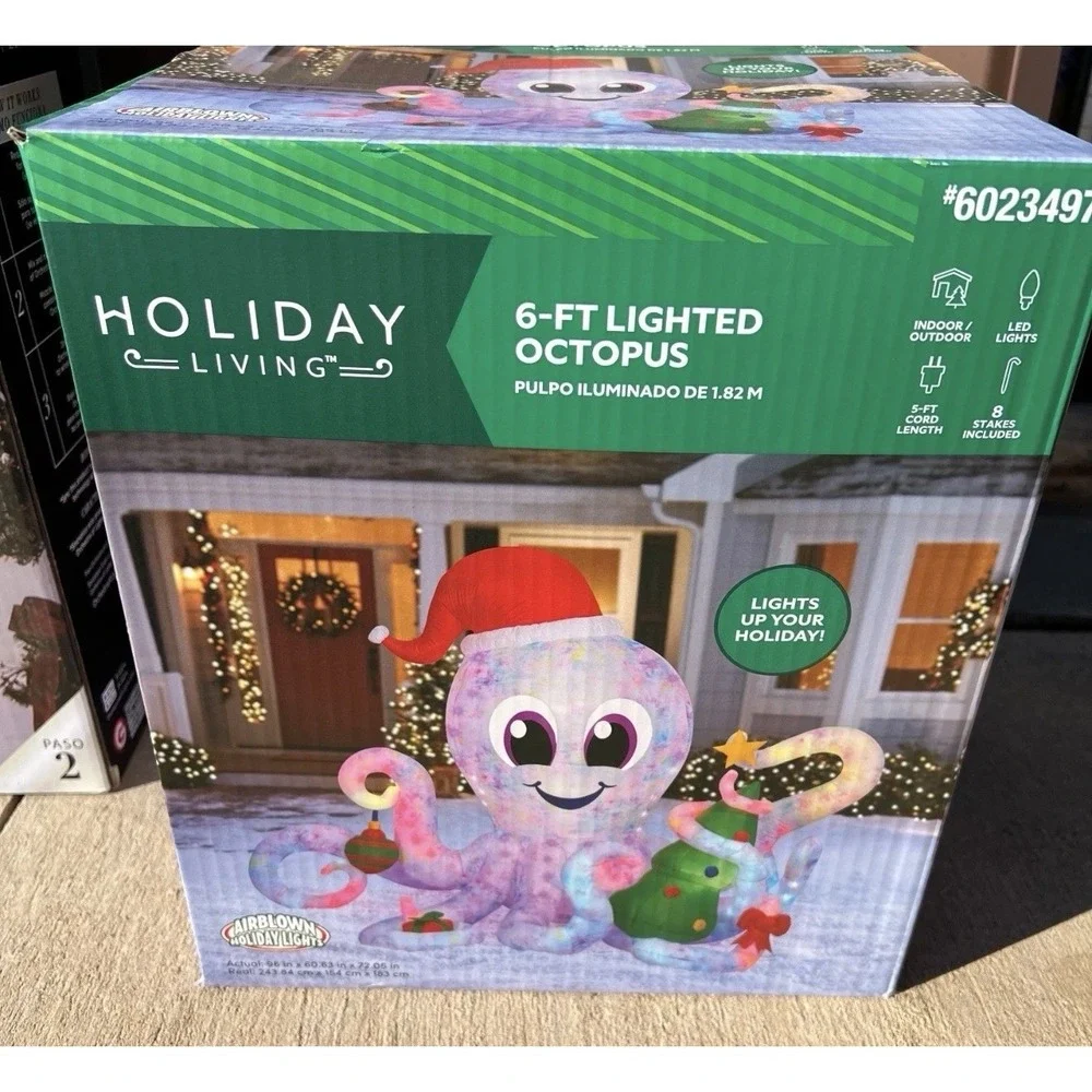 Holiday Living 6ft Octopus Lighted Christmas Airblown Inflatable Yard‎ Decor NEW